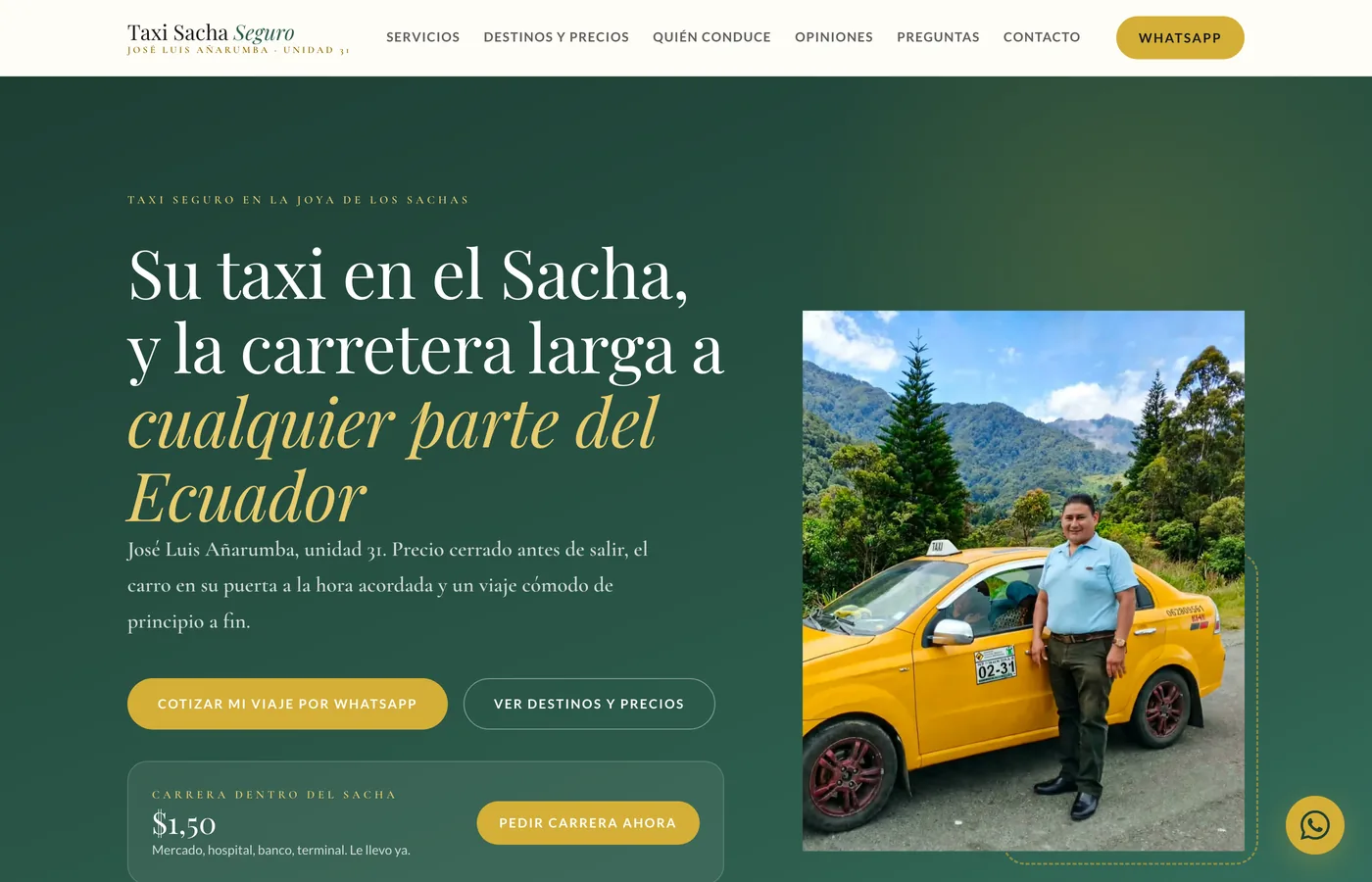 Captura de la página web taxisachaseguro.com, diseño web entregado por Urdalia
